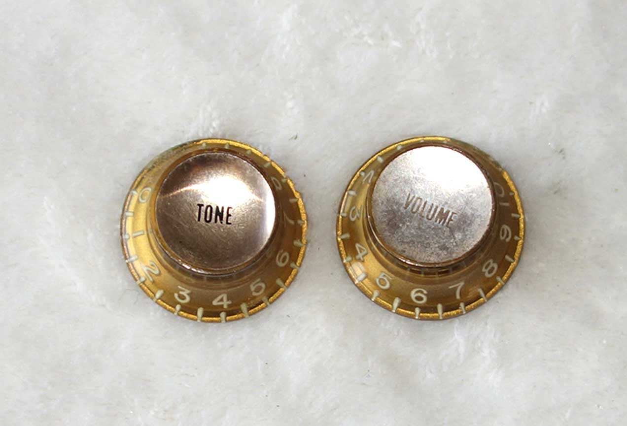 Vintage 1961 Gibson Gold Top Set of Two Pots Labeled 1x Volume + 1x ToneHat Knobs