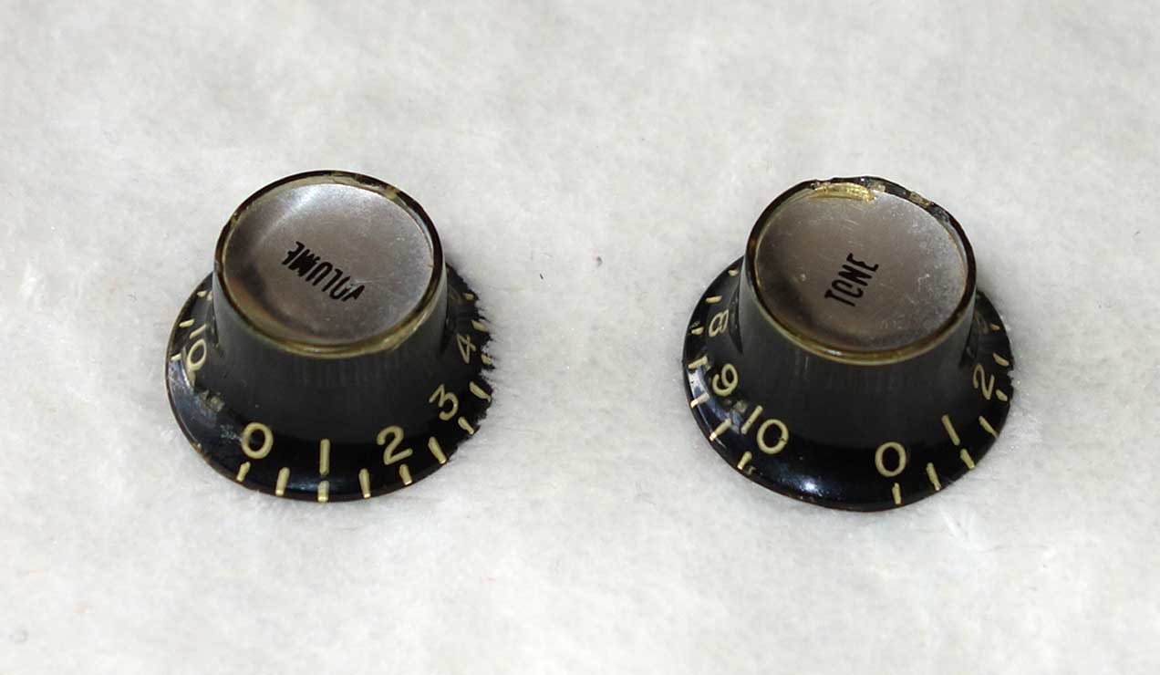 Vintage 1966 Gibson Top Hat Knobs, Set of Two Black/Silver