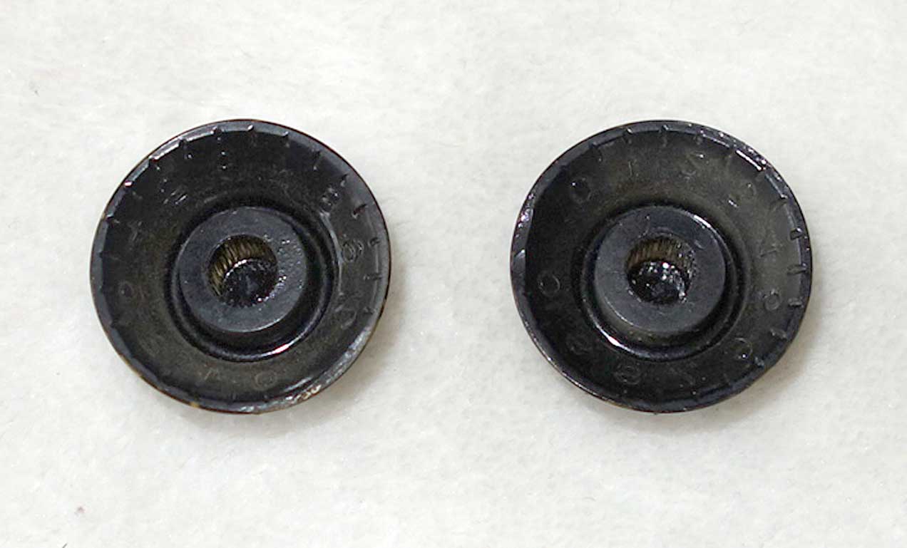 Vintage 1966 Gibson Top Hat Knobs, Set of Two Black/Silver