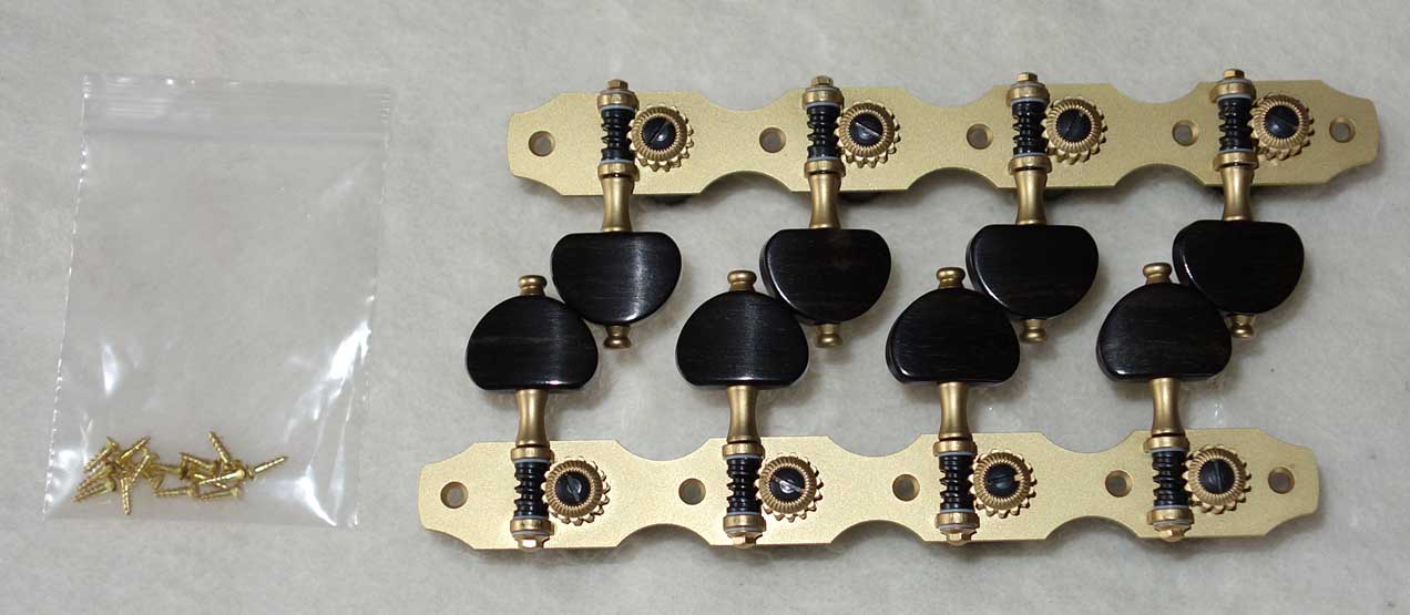 NEW Rubner 8-String Guitar Tuners w/Teflon Bearings, Brass Plates, White Rollers, 4-On-A-Plate