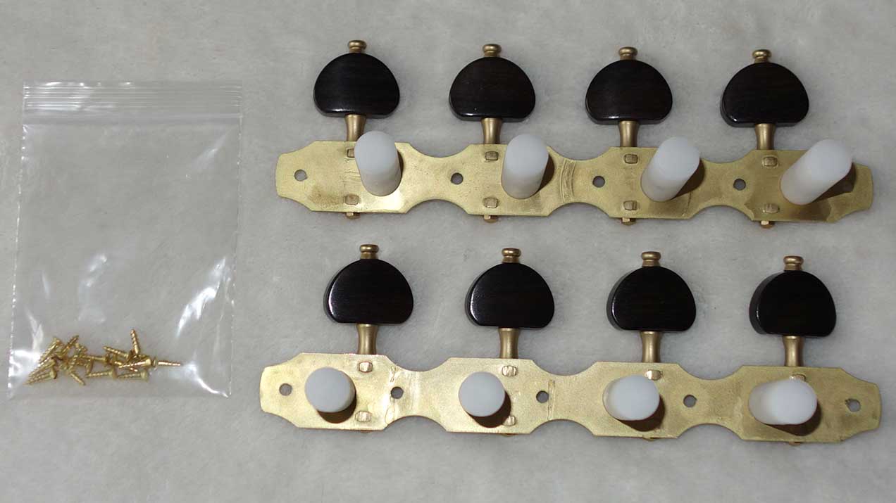 NEW Rubner 8-String Guitar Tuners w/Teflon Bearings, Brass Plates, White Rollers, 4-On-A-Plate