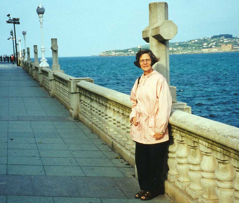 Susan with crosses and sea -  Gijon waterfront 1999